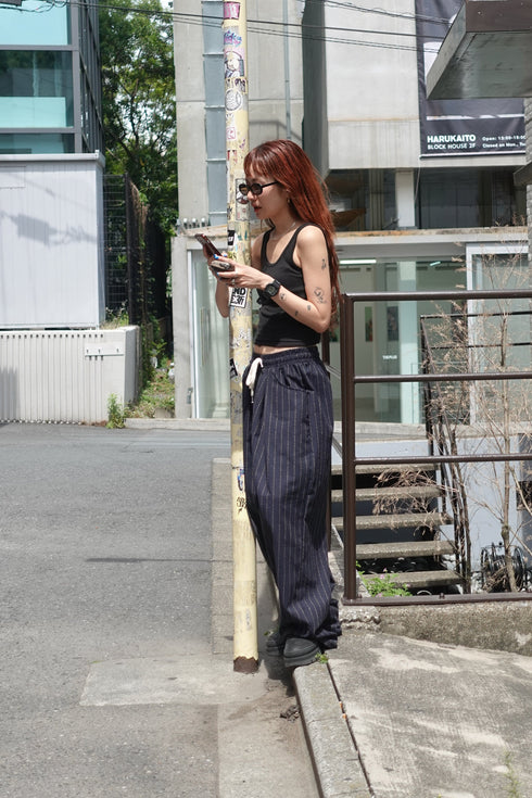 リネン混ストライプラフパンツ